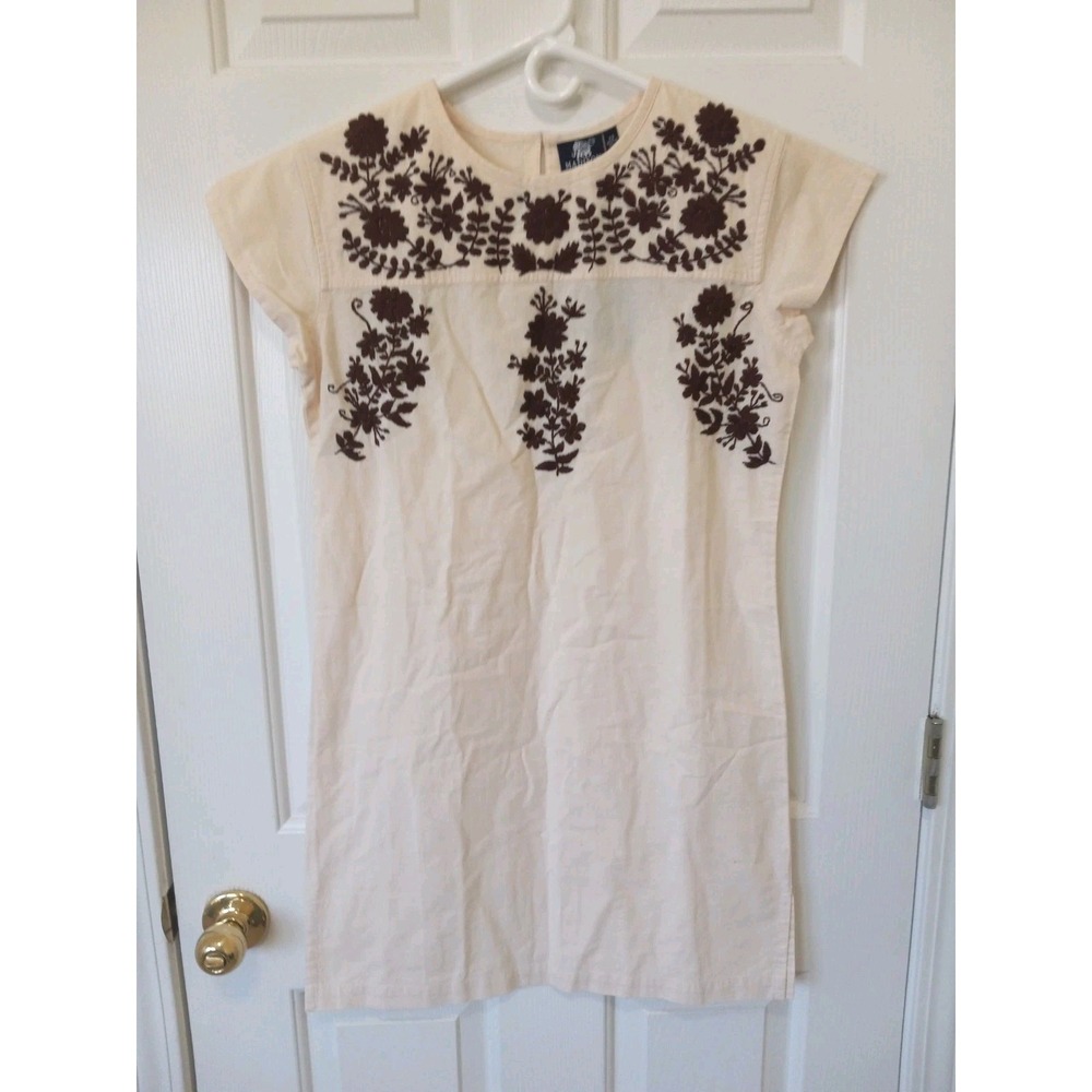NWT! MADISON MATHEWS Womens Beige Embroidered Brown Floral Shift Dress Casual XS